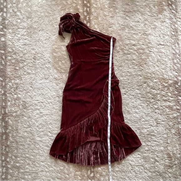 Ulla Johnson Elisa One Shoulder Bow Velvet Midi Dress Puce Dark Cherry Red Sz 4 - Picture 8 of 14